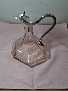 20th Century Handblown Glass & Pewter Carafe by Jean Goardere Wine Grape Handle